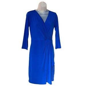 Michael Kors Blue Wrap Style Dress 3/4 Sleeves Sz XS Classic Office Siren